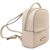 Angled View Of The Beige Woven Leather Backpack