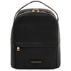 Woven Leather Backpack made of embossed leather with a textured design and gold zipper.