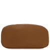 Woven Leather Backpack in embossed cognac leather with spacious main compartment.