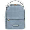 Woven Leather Backpack made of soft blue embossed leather, perfect for work and casual use.