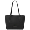 Woven Leather Shopping Bag in black, featuring a stylish woven design and sturdy shoulder straps.