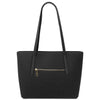 Woven Leather Shopping Bag - Stylish black woven leather shoulder bag with zippered pocket.