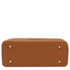 Bottom view of the Woven Leather Shopping Bag showcasing its quality craftsmanship and design.