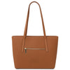 Woven Leather Shopping Bag - Stylish Woven Leather Shoulder Bag in Cognac color with zip pocket.