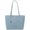 Woven Leather Shopping Bag in light blue with a zip pocket, perfect for stylish carrying and daily use.