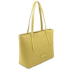 Woven Leather Shopping Bag in pastel yellow, stylish Woven Leather Shoulder Bag for women.