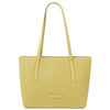 Woven Leather Shopping Bag in pastel yellow, stylish and versatile woven leather shoulder bag.