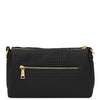 Woven Leather Shoulder Bag featuring a sleek black design and elegant gold accents for a stylish accessory.