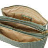 Interior view of Woven Leather Shoulder Bag showing spacious compartments and soft lining.
