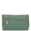 Woven Leather Shoulder Bag in green with embossed finish and gold zipper detail.