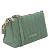 Woven Leather Shoulder Bag in soft green color with elegant embossed woven finish, ideal for everyday use.