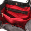 Internal Zip Pocket View Of The Black Woven Leather Bag