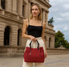 Women Posing With The Red Woven Leather Shoulder Bag