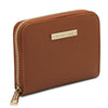 Angled View Of The Cognac Zip Around Wallets For Ladies