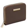 Angled View Of The Dark Taupe Zip Around Wallets For Ladies