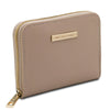 Angled View Of The Light Taupe Zip Around Wallets For Ladies
