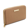 Angled View Of The Champagne Zipper Wallet For Women