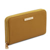 Angled View Of The Mustard Zipper Wallet For Women