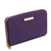Angled View Of The Purple Zipper Wallet For Women