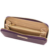 Internal Zip Pocket View Of The Purple Zipper Wallet For Women