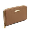 Angled View Of The Taupe Zipper Wallet For Women