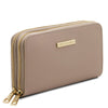 Angled View Of The Light Taupe Zipper Wallet