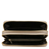 Internal Zip Pocket View Of The Light Taupe Zipper Wallet