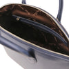 Internal Zip Pocket View Of The Small Dark Blue Tote Leather Handbag