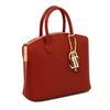 Side View Of The Small Red Tote Leather Handbag