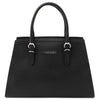 Front View Of The Black Genuine Leather Handbag