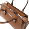 Zip Closure View Of The Cognac Genuine Leather Handbag