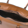 Internal Pocket View Of The Cognac Genuine Leather Handbag