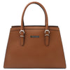 Front View Of The Cognac Genuine Leather Handbag