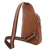 Angled And Shoulder Strap View Of The Cognac Soft Leather Crossbody Bag