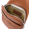Internal Features View Of The Cognac Soft Leather Crossbody Bag