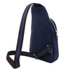 Angled And Shoulder Strap View Of The Dark Blue Soft Leather Crossbody Bag