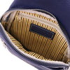 Internal Features View Of The Dark Blue Soft Leather Crossbody Bag