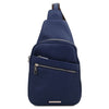 Front View Of The Dark Blue Soft Leather Crossbody Bag