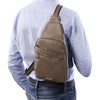 Man Wearing The Dark Taupe Soft Leather Crossbody Bag