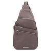 Front View Of The Grey Soft Leather Crossbody Bag
