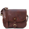 Front View Of The Brown Leather Shoulder Bag