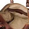 Internal Zip Pocket View Of The Brown Aristocratic Leather Duffle Bag Small