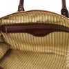 Internal Zip Pocket View Of The Brown Large Duffle Bag