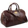Angled View Of The Brown Aristocratic Leather Duffle Bag Small