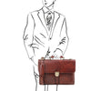 Man Posing With The Brown Leather Attache Briefcase