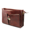 Front Pockets View Of The Brown Leather Attache Briefcase