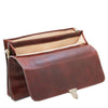 Opening Flap View Of The Brown Leather Attache Briefcase