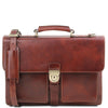 Front View Of The Brown Leather Attache Briefcase