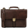 Front View Of The Dark Brown Leather Attache Briefcase