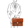 Man Posing With The Honey Leather Attache Briefcase